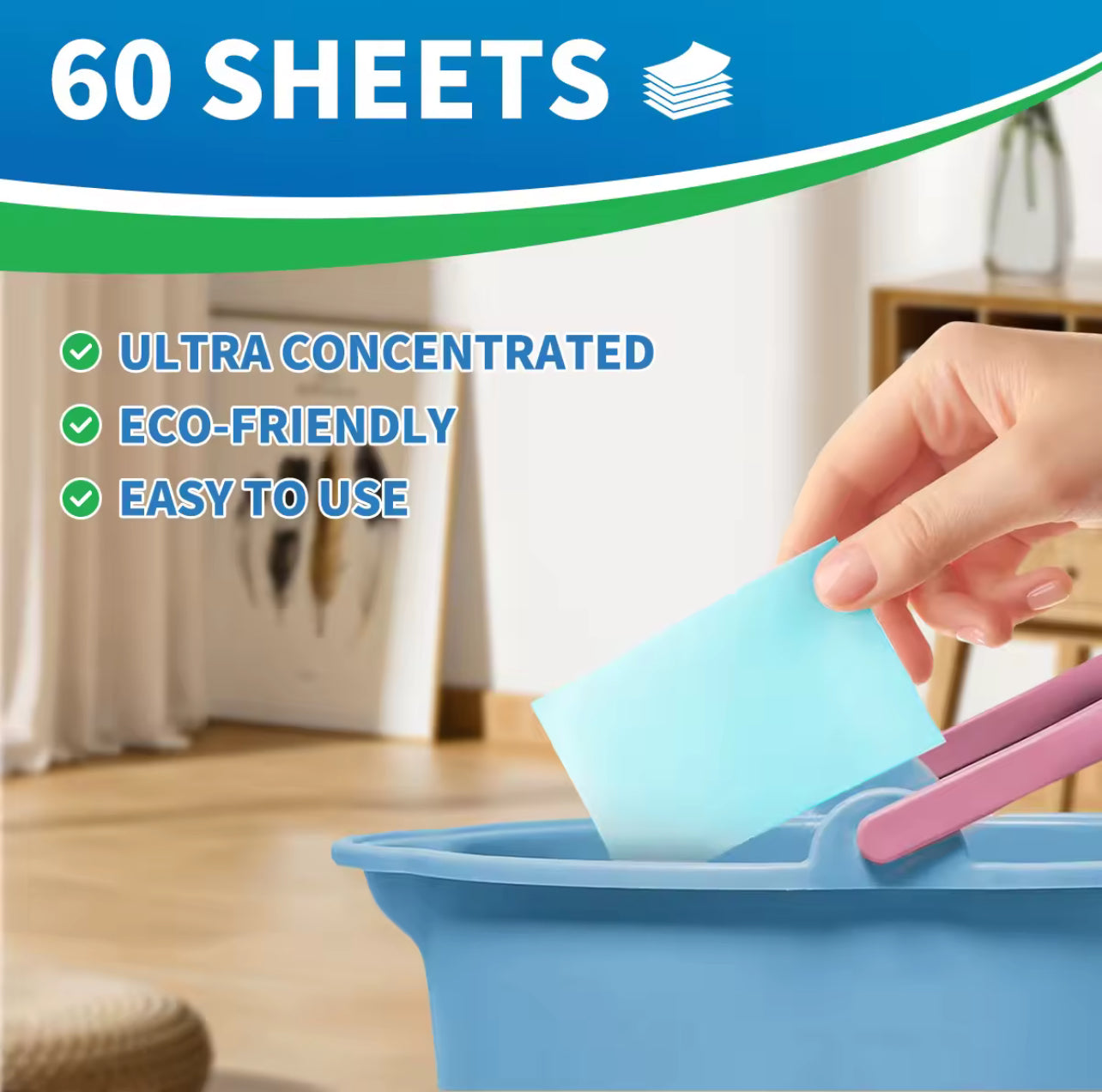Concentrated Floor Cleaner Sheets – 60 Sheets | Multipurpose Floor Cleaning Tablets for Mopping
