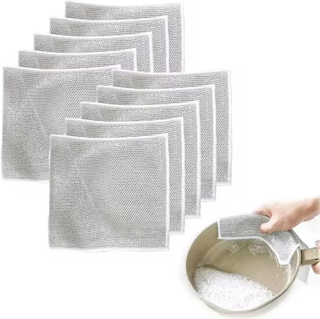 Silver Wire Dish Washing Rag – Multipurpose Non-Scratch Cleaning Cloths for Kitchen, Dishes & Home Use - 3 Pieces ZubaPods