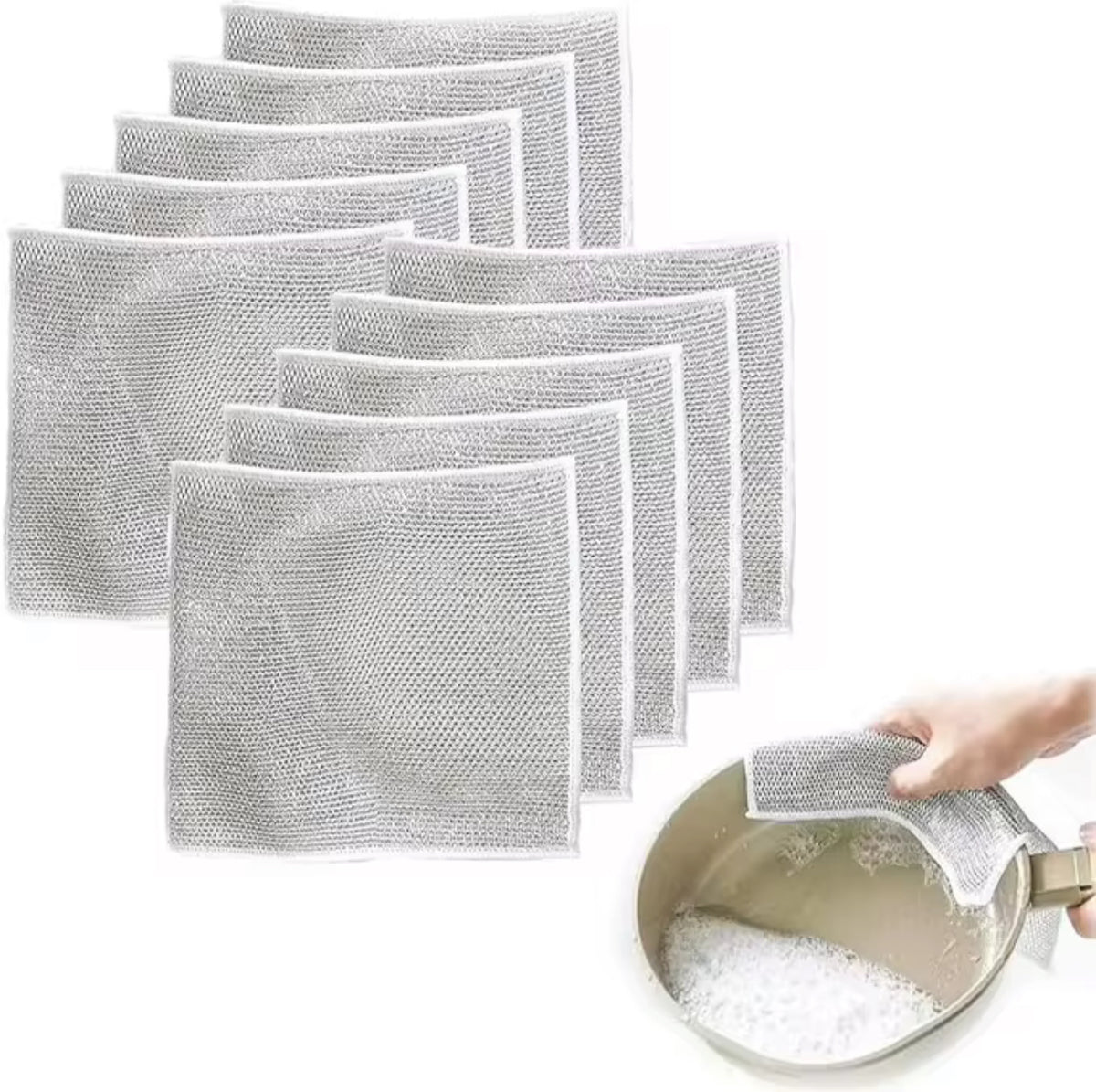 Silver Wire Dish Washing Rag – Multipurpose Non-Scratch Cleaning Cloths for Kitchen, Dishes & Home Use - 3 Pieces