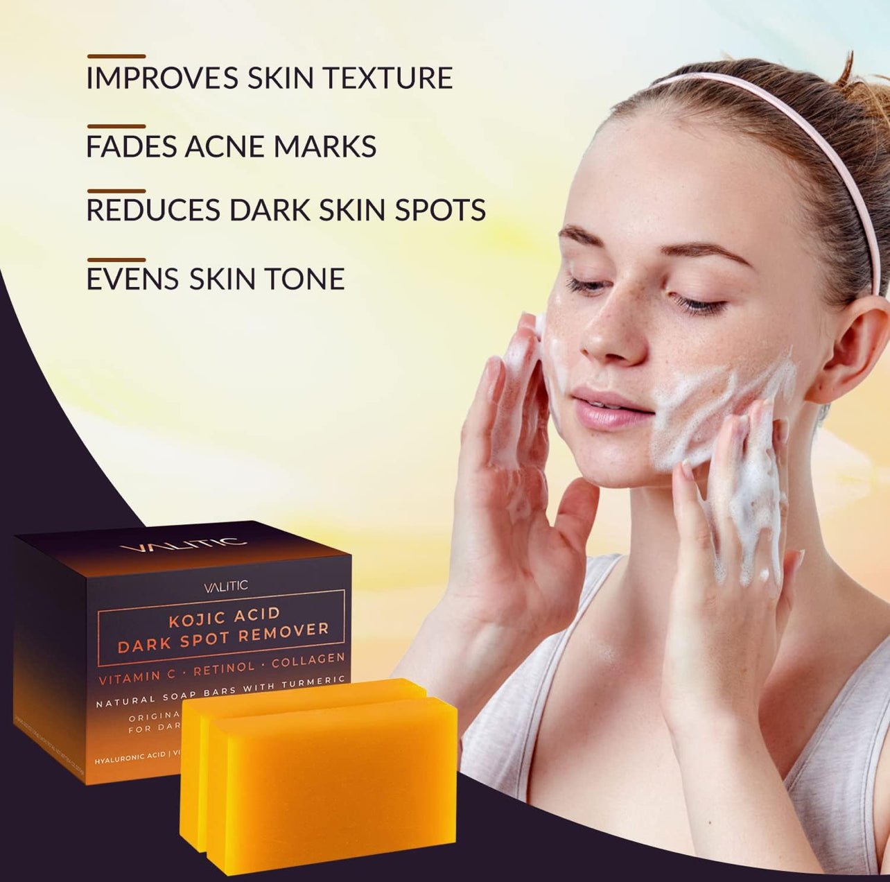Kojic Acid Dark Spot Soap with Vitamin C, Retinol & Turmeric – Japanese Complex, Hyaluronic Acid & Shea Butter (2 Pack)