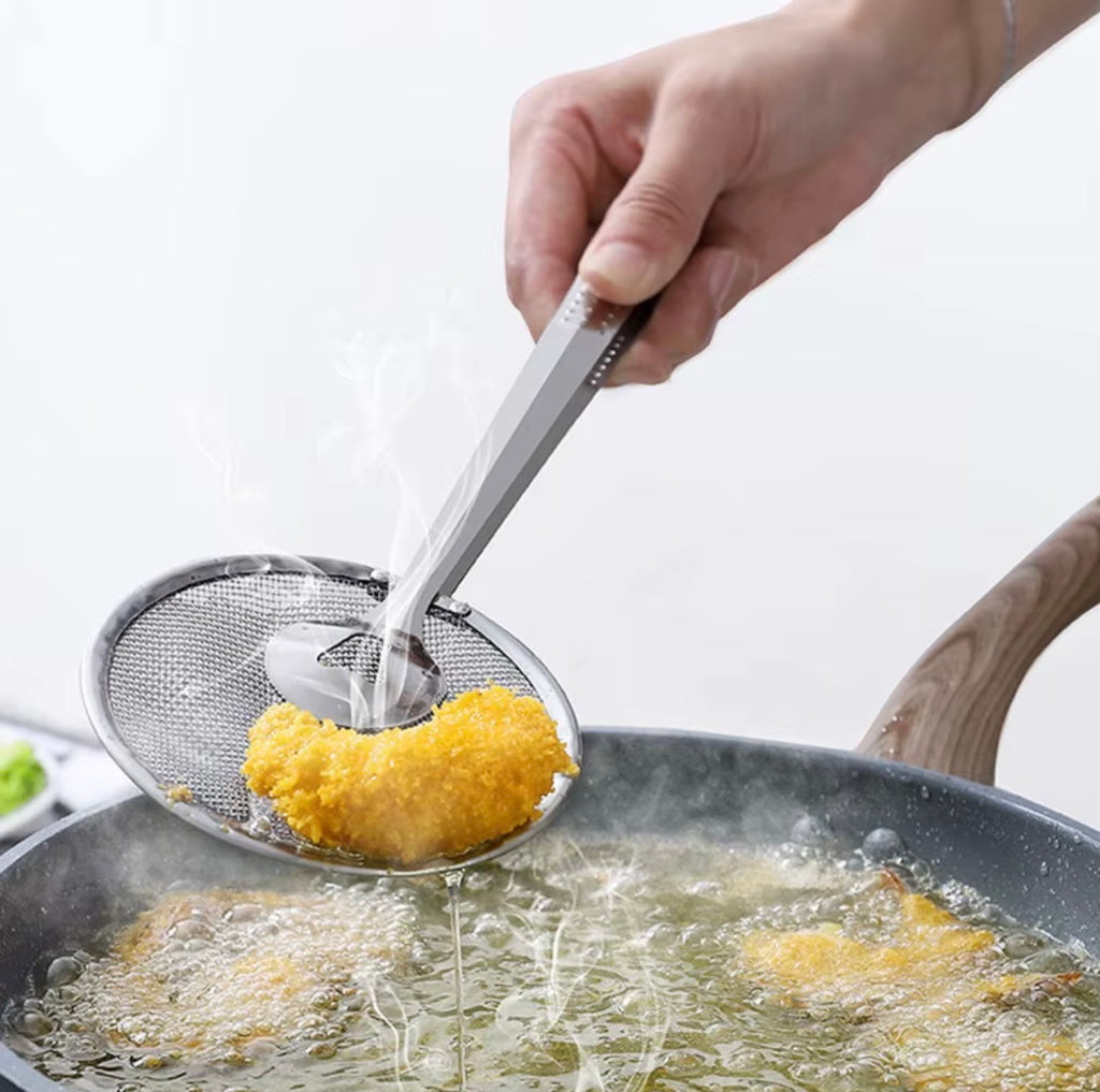 Stainless steel mesh frying strainer tongs product view