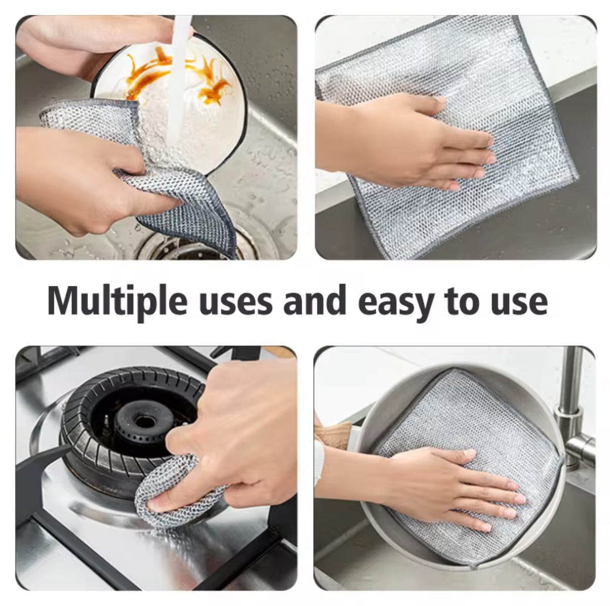 Silver Wire Dish Washing Rag – Multipurpose Non-Scratch Cleaning Cloths for Kitchen, Dishes & Home Use - 3 Pieces