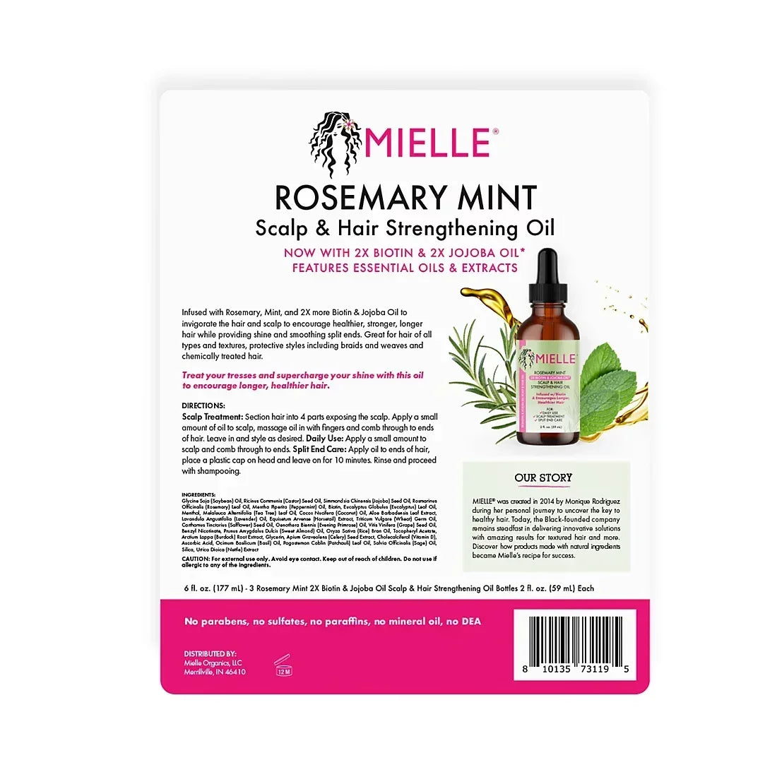 Mielle Rosemary Mint Scalp & Hair Strengthening Oil, 3 pk./2 fl. oz