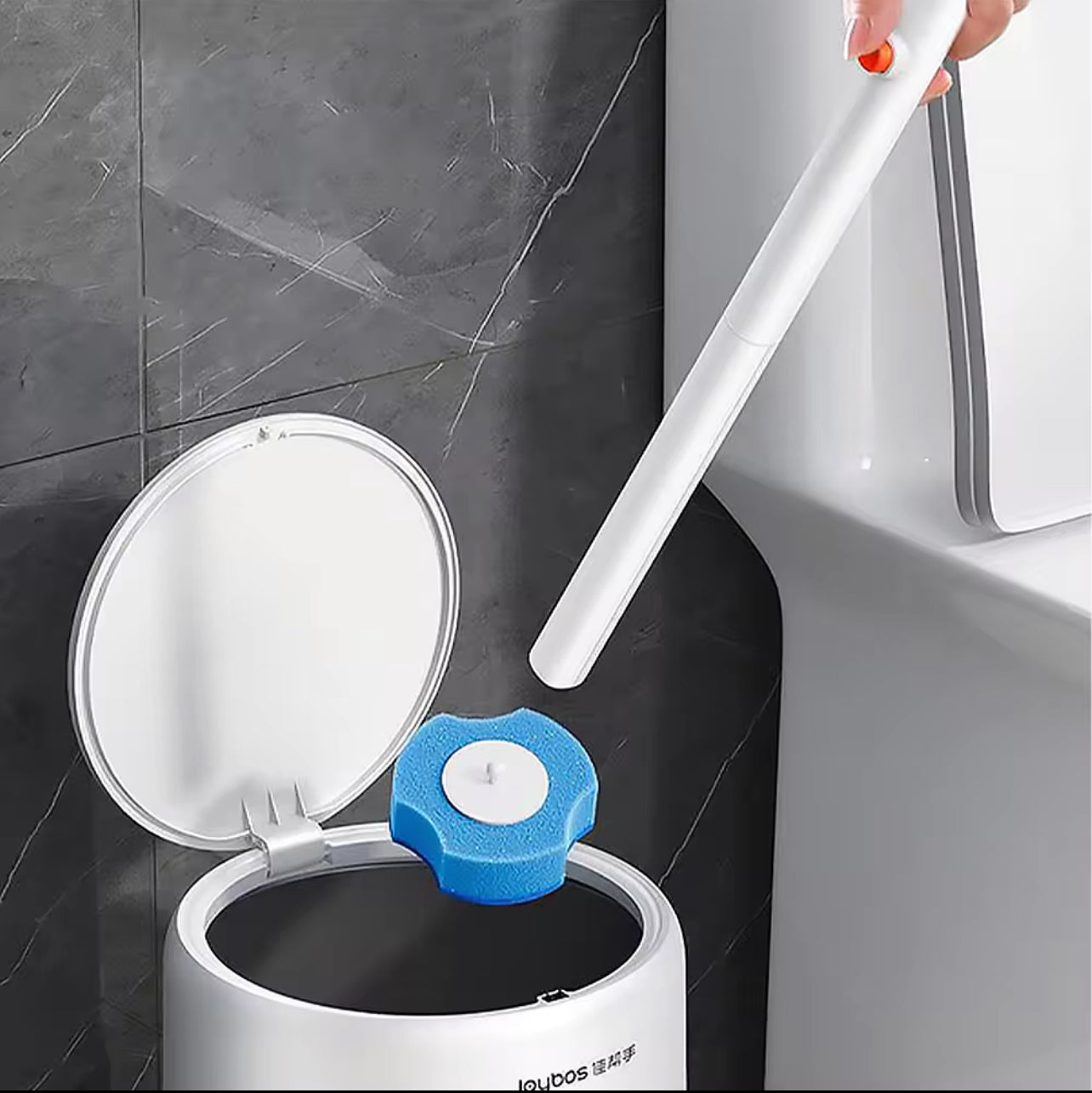 Joybos Wall Mounted Toilet Bowl Brush with Holder – Disposable Sponge Head, Long Handle Bathroom Cleaner Set