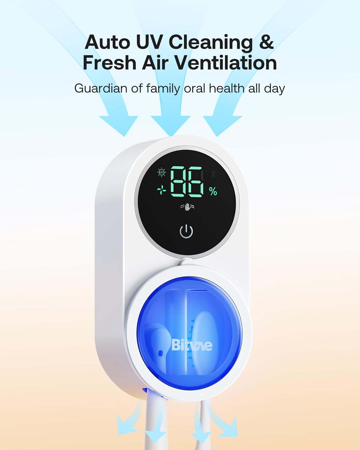 Bitvae Toothbrush Cleaner & Toothbrush Holder, Cleaning and Air Drying, LED Smart Screen, Rechargeable Wall Mount Toothbrush Holder for Bathrooms