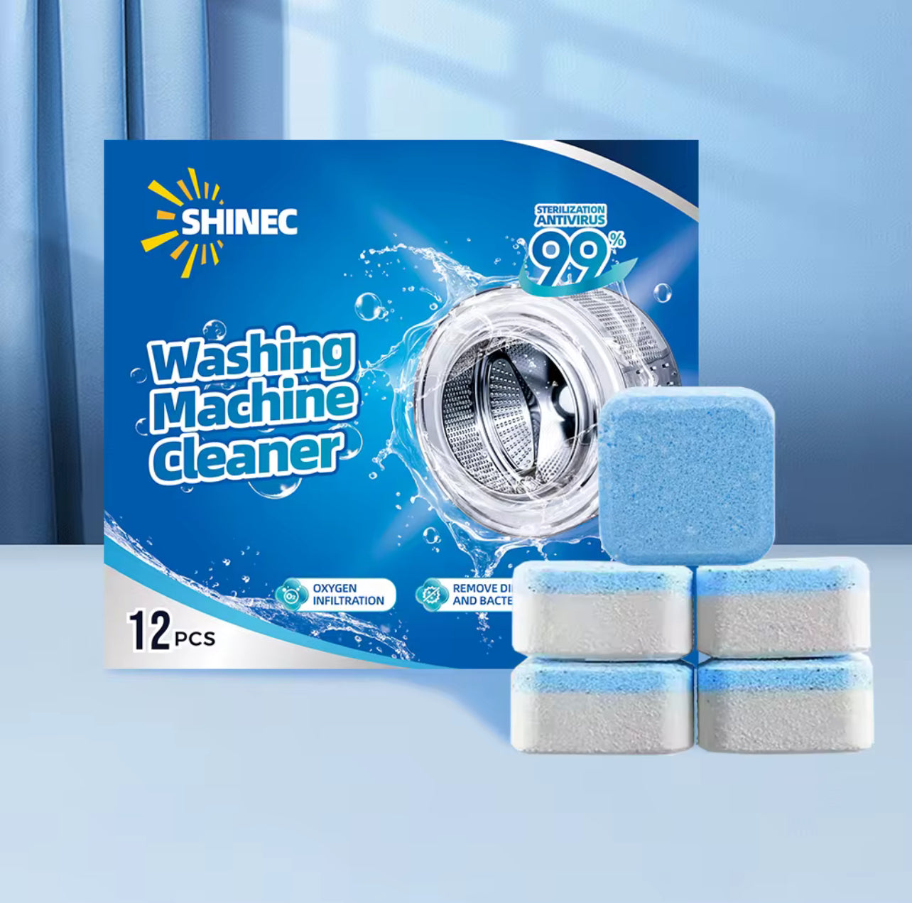 Eco-Friendly Chlorine-Free Washing Machine Cleaner Tablets – Biodegradable & Safe (12pcs/Pack)