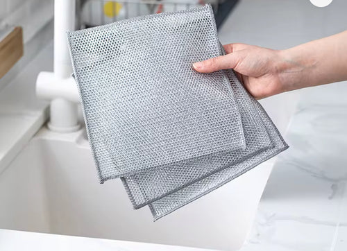 Silver Wire Dish Washing Rag – Multipurpose Non-Scratch Cleaning Cloths for Kitchen, Dishes & Home Use - 3 Pieces