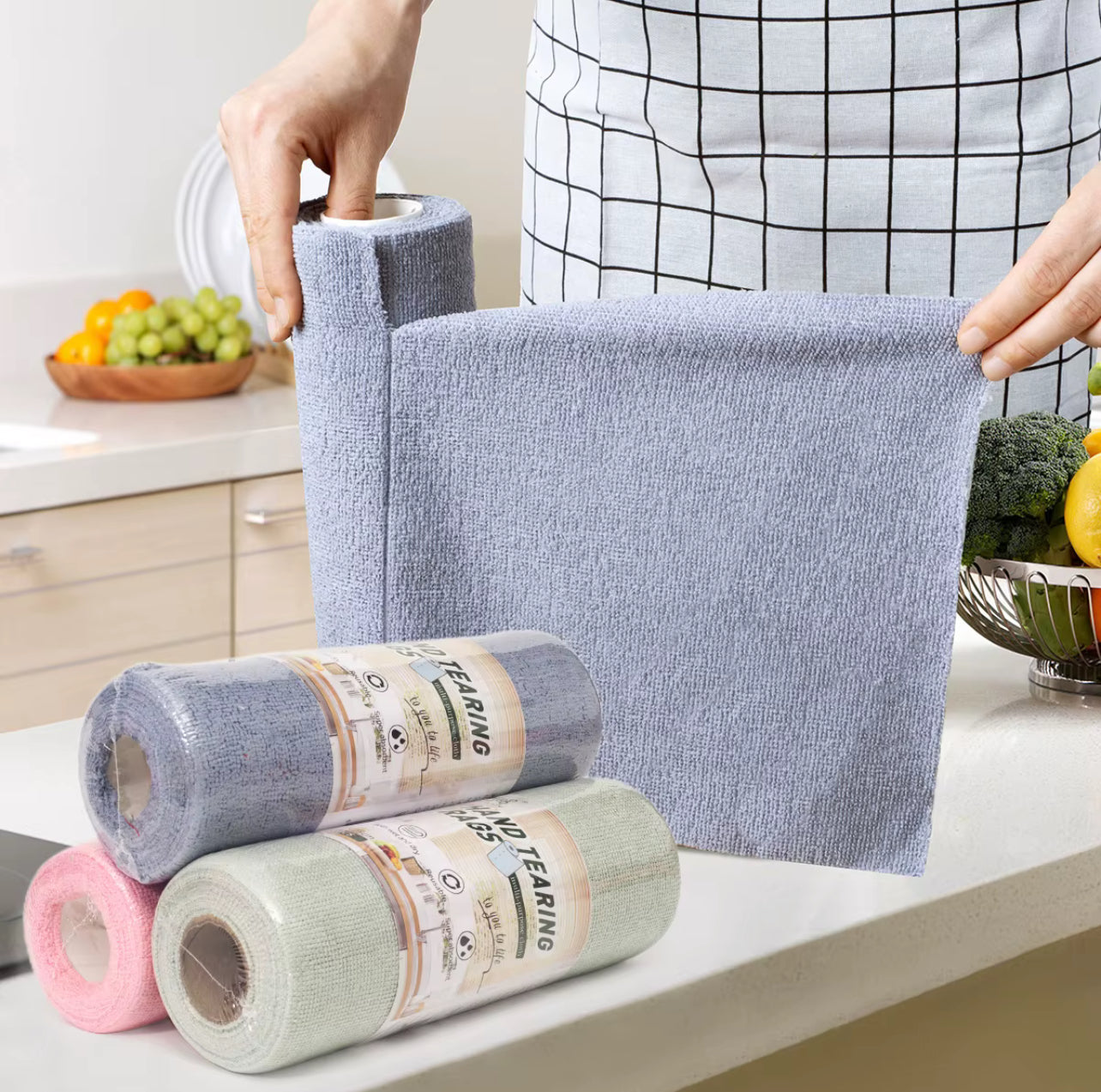 Multi-Purpose Absorbent Tear-Off Edgeless Washable Microfibre Towel 20 Rolls – Reusable Cleaning Rags for Kitchen & Home