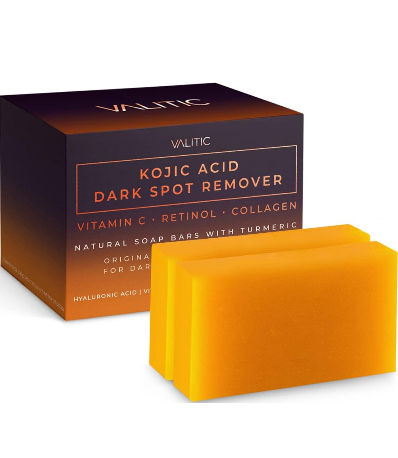 Kojic Acid Dark Spot Soap with Vitamin C, Retinol & Turmeric – Japanese Complex, Hyaluronic Acid & Shea Butter (2 Pack)