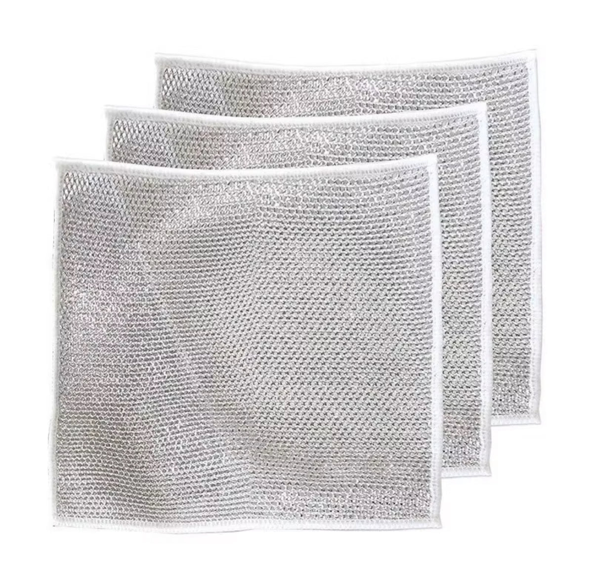 Silver Wire Dish Washing Rag – Multipurpose Non-Scratch Cleaning Cloths for Kitchen, Dishes & Home Use - 3 Pieces