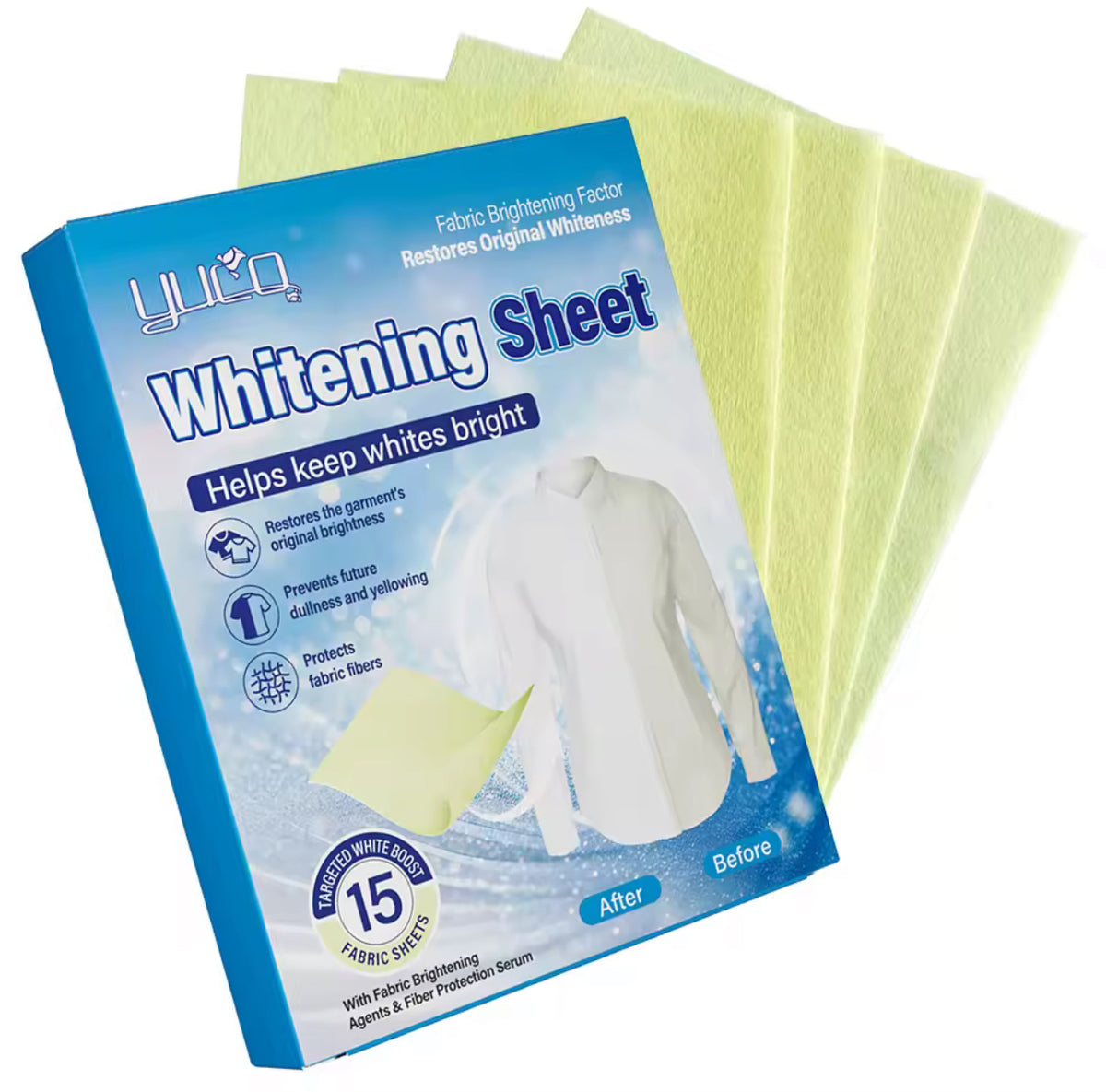 Laundry Whitener Sheets – Dye-Free Fabric Whitening Detergent Sheets for Whites & Colors (Bleach-Free)