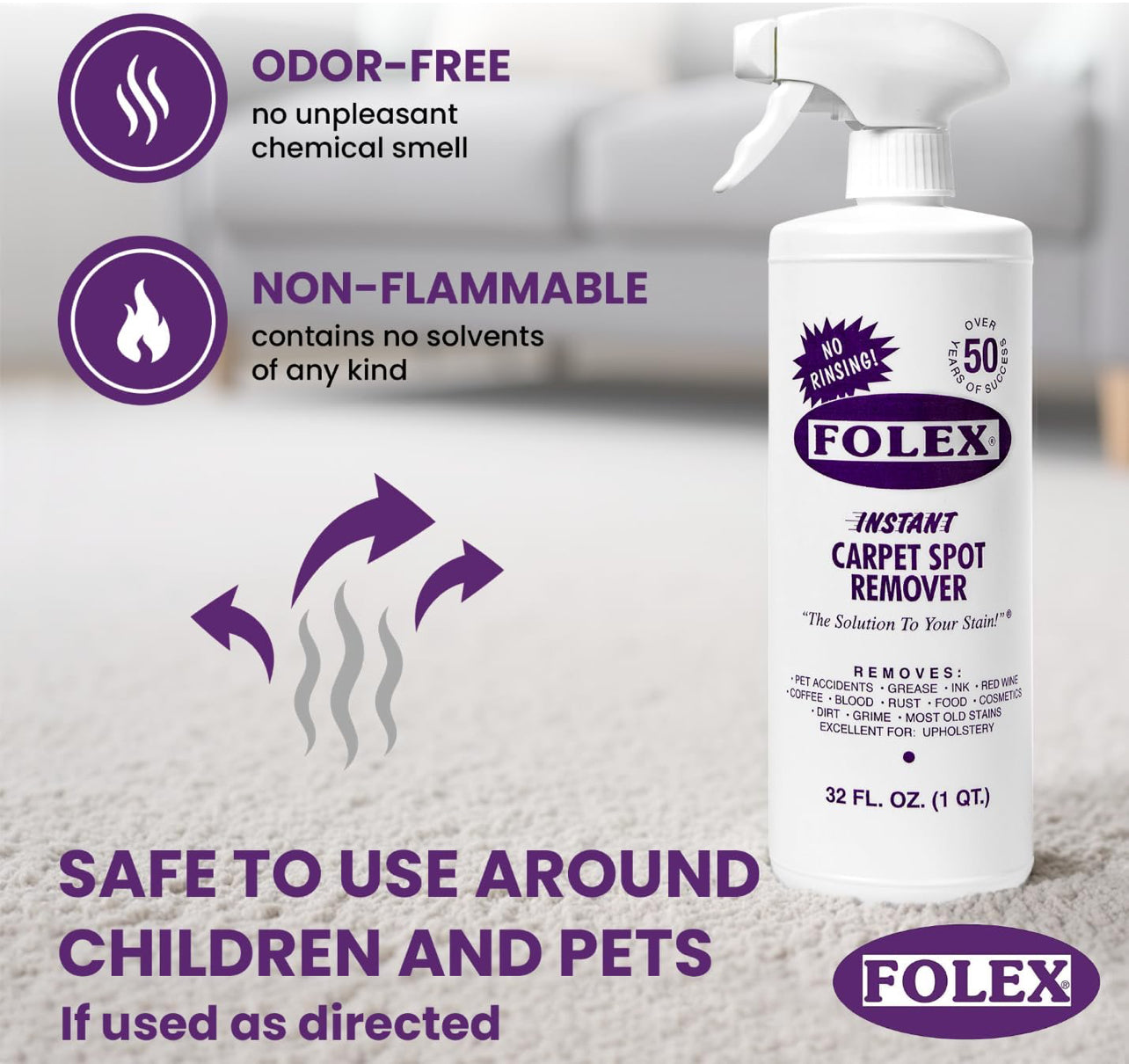 FOLEX Instant Carpet Spot Remover 32 oz – Powerful Stain Remover for Carpets, Upholstery & Rugs – 1 Pack
