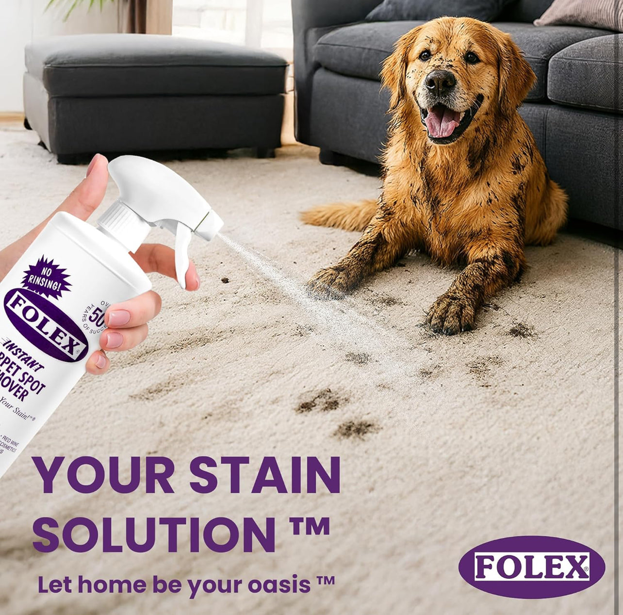 FOLEX Instant Carpet Spot Remover 32 oz – Powerful Stain Remover for Carpets, Upholstery & Rugs – 1 Pack