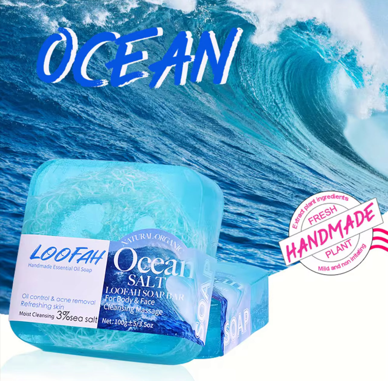 Natural Handmade Loofah Soap Bar with Essential Oils – Acne Removal & Skin Brightening | Honey, Lemon, Lavender, Rose, Sea Salt & Aloe Vera - 2 Packs