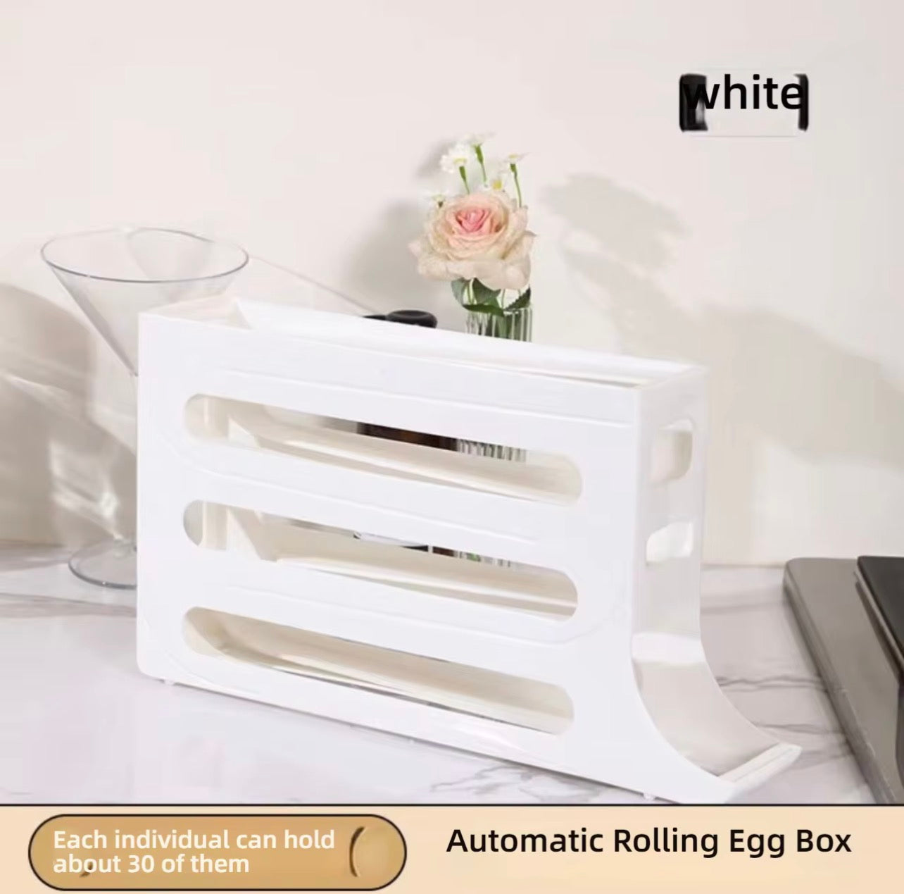 Automatic Rolling Egg Storage Holder – Food-Grade Refrigerator & Countertop Egg Organizer