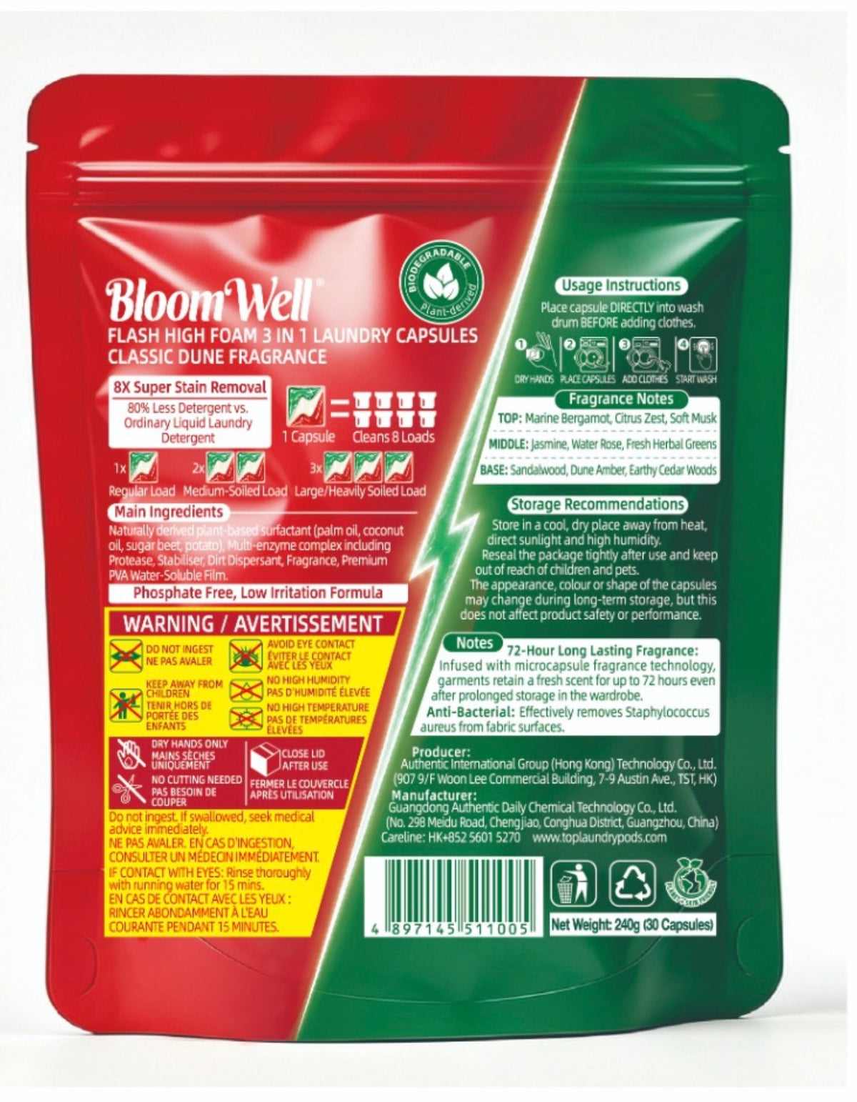 BloomWell Flash 3-in-1 Laundry Capsules – High Foaming, Deep Clean, 30 Pods | Classic Dune ZubaPods