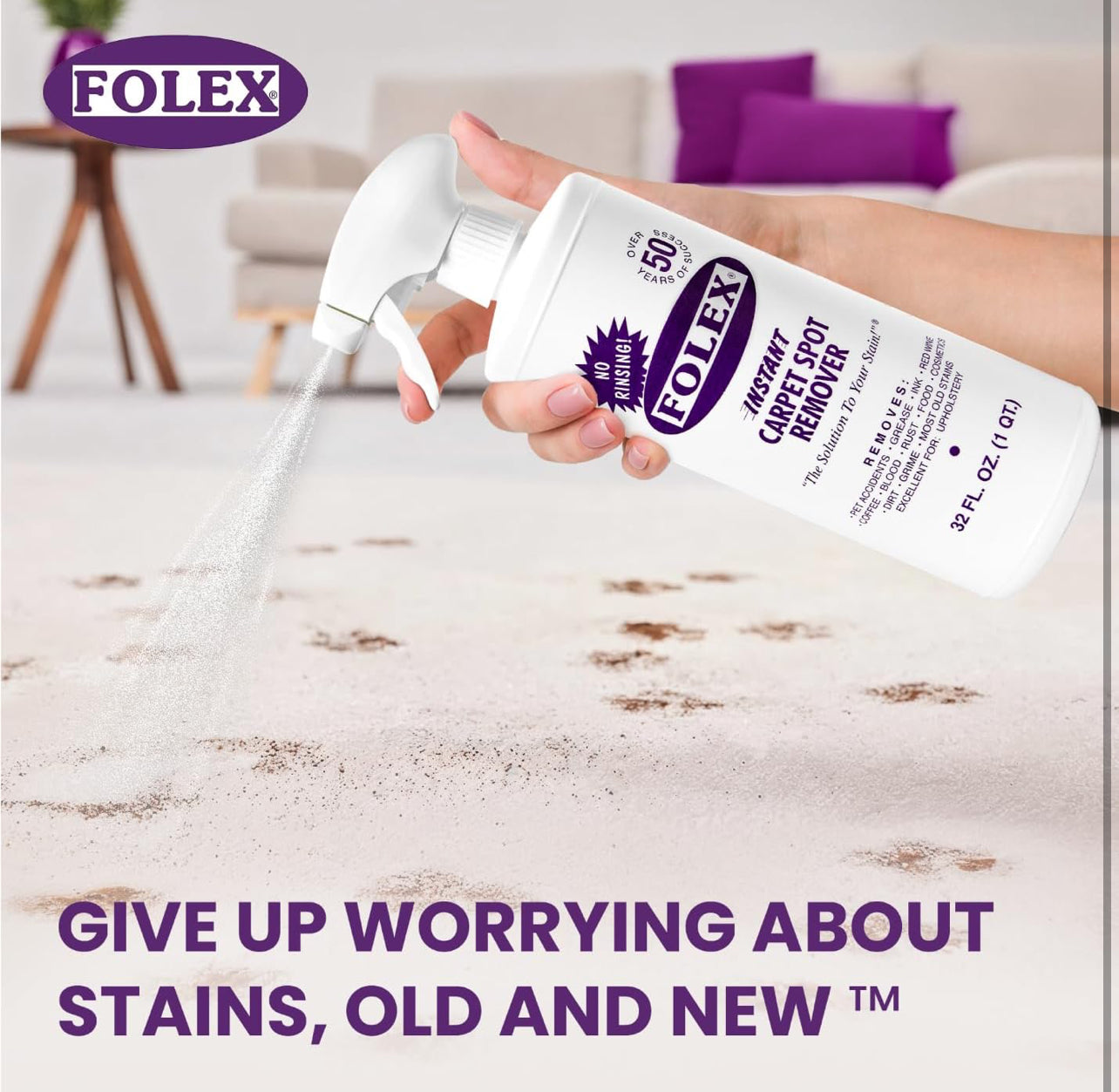 FOLEX Instant Carpet Spot Remover 32 oz – Powerful Stain Remover for Carpets, Upholstery & Rugs – 1 Pack