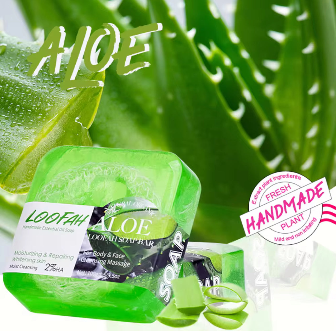 Natural Handmade Loofah Soap Bar with Essential Oils – Acne Removal & Skin Brightening | Honey, Lemon, Lavender, Rose, Sea Salt & Aloe Vera - 2 Packs