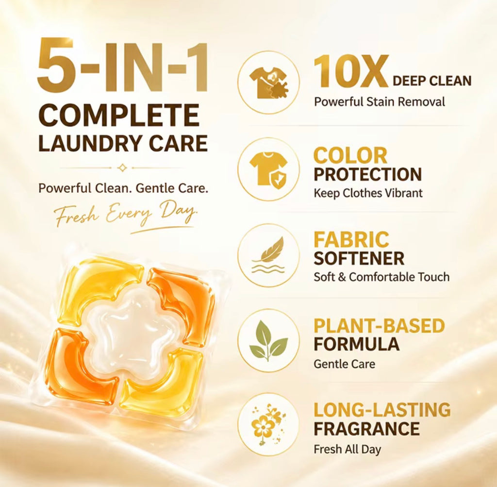 BloomWell Vanilla Sunshine 5-in-1 Laundry Capsules – 30 Pods
