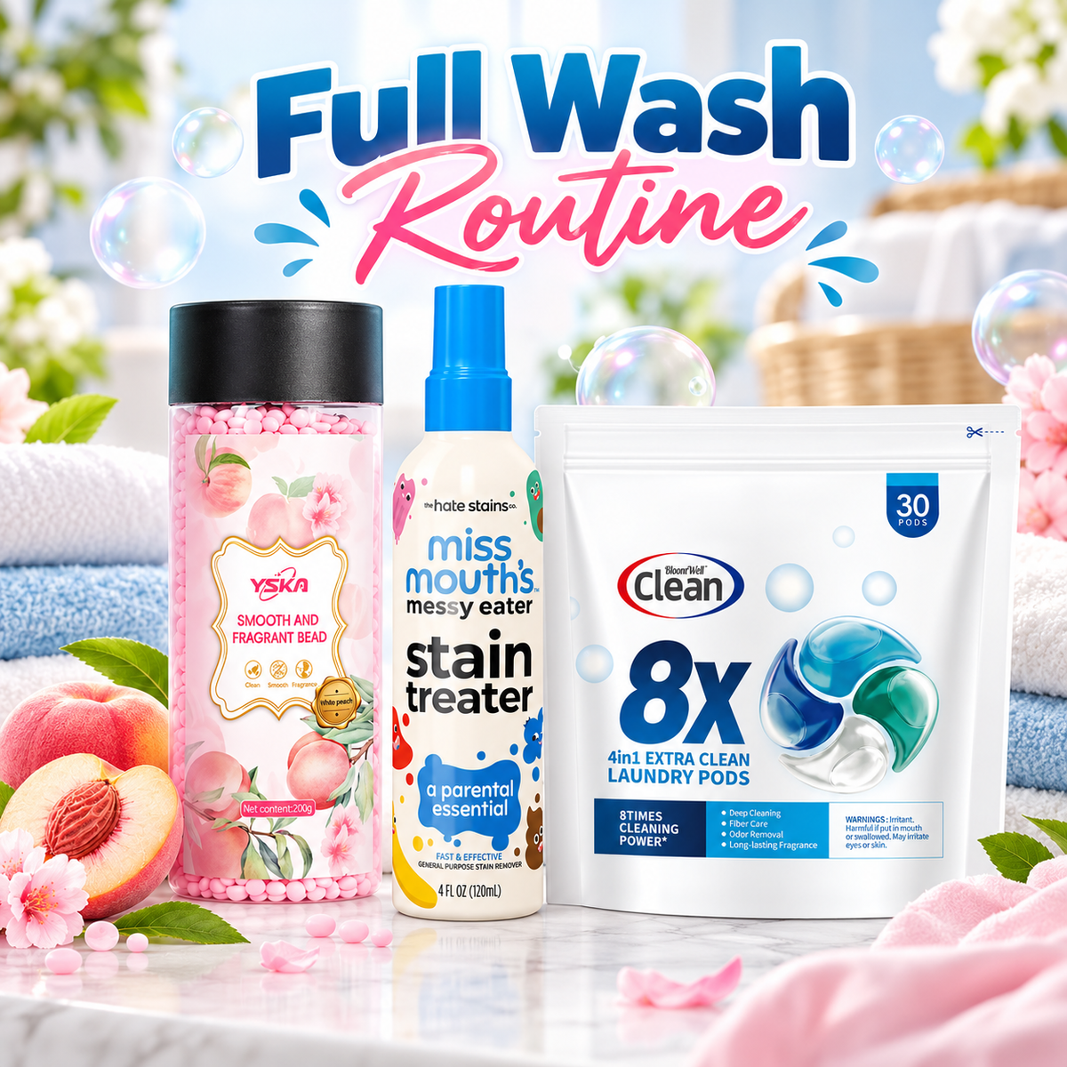 Full Wash Routine Laundry Bundle – 8X 4-in-1 Lavender Pods + Booster Beads + Stain Remover ZubaPods Africa