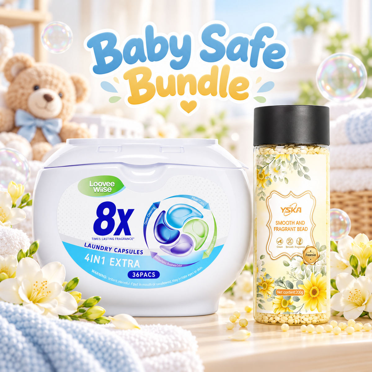 Baby Safe Laundry Bundle – 8X 4-in-1 Baby Clothes Pods + Baby-Safe Booster Beads ZubaPods Africa
