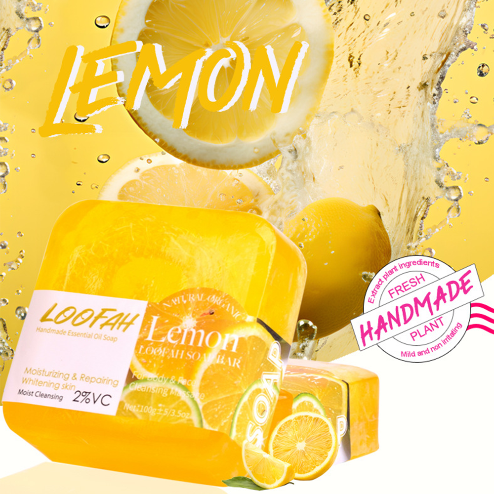 Natural Handmade Loofah Soap Bar with Essential Oils – Acne Removal & Skin Brightening | Honey, Lemon, Lavender, Rose, Sea Salt & Aloe Vera - 2 Packs