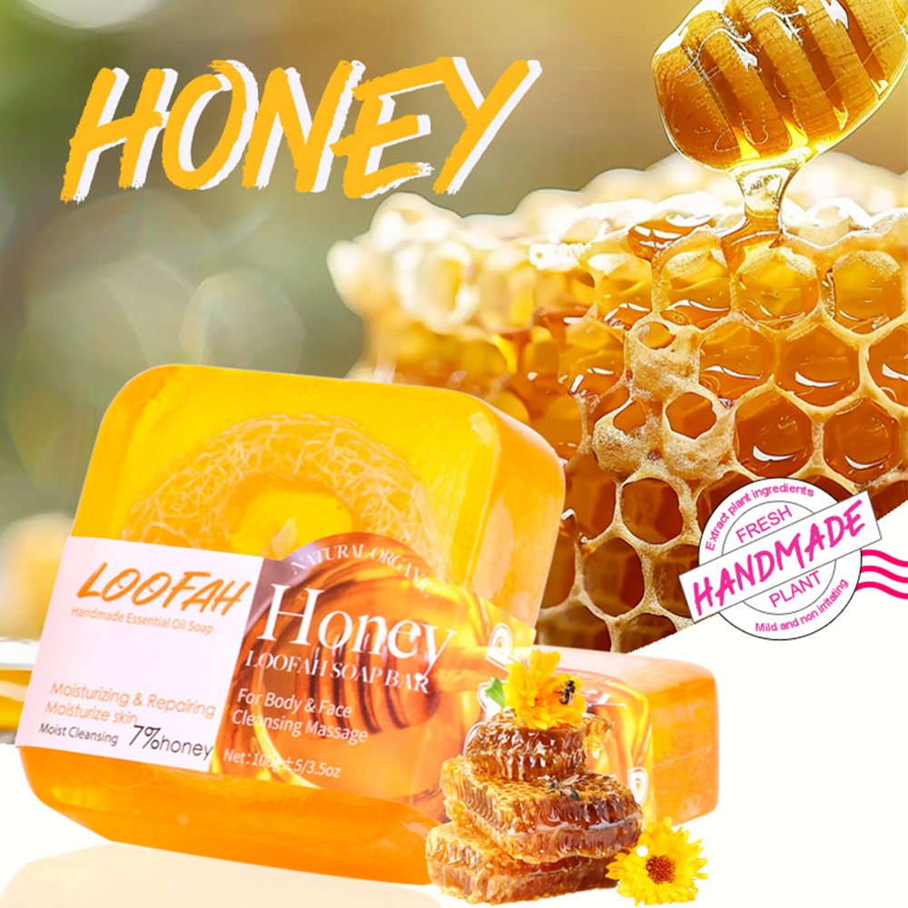 Natural Handmade Loofah Soap Bar with Essential Oils – Acne Removal & Skin Brightening | Honey, Lemon, Lavender, Rose, Sea Salt & Aloe Vera - 2 Packs