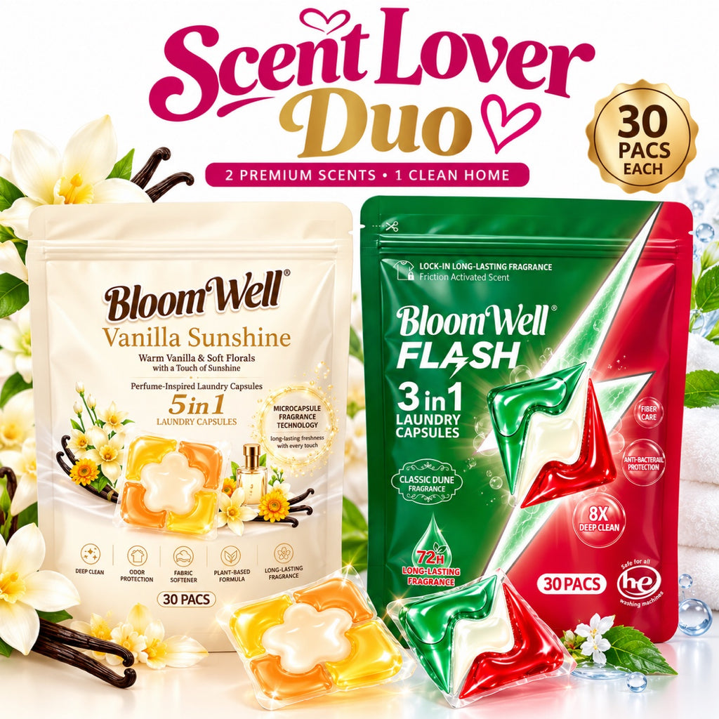 BloomWell Scent Lover Duo Laundry Pods Bundle – Vanilla Sunshine 5-in-1 + Flash 3-in-1 (60 Capsules) ZubaPods Africa