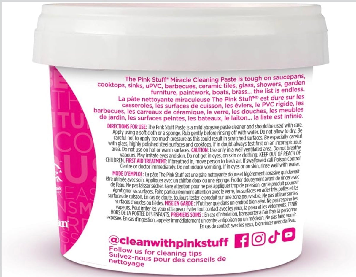 The Pink Stuff Miracle Cleaning Paste directions and surface uses