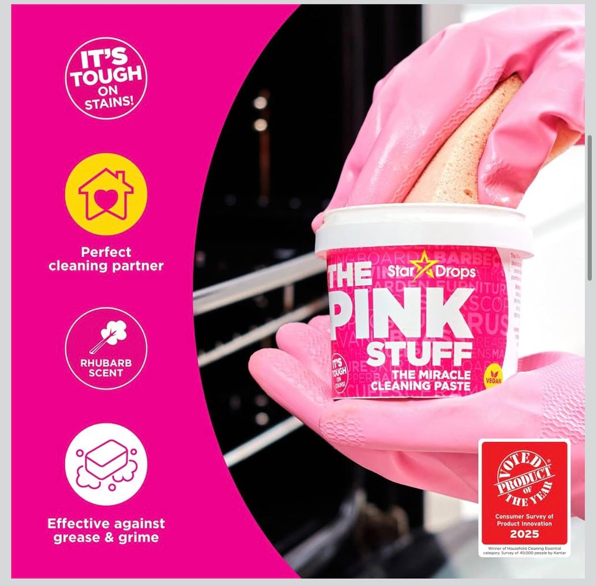 The Pink Stuff Miracle Cleaning Paste naturally derived ingredients label