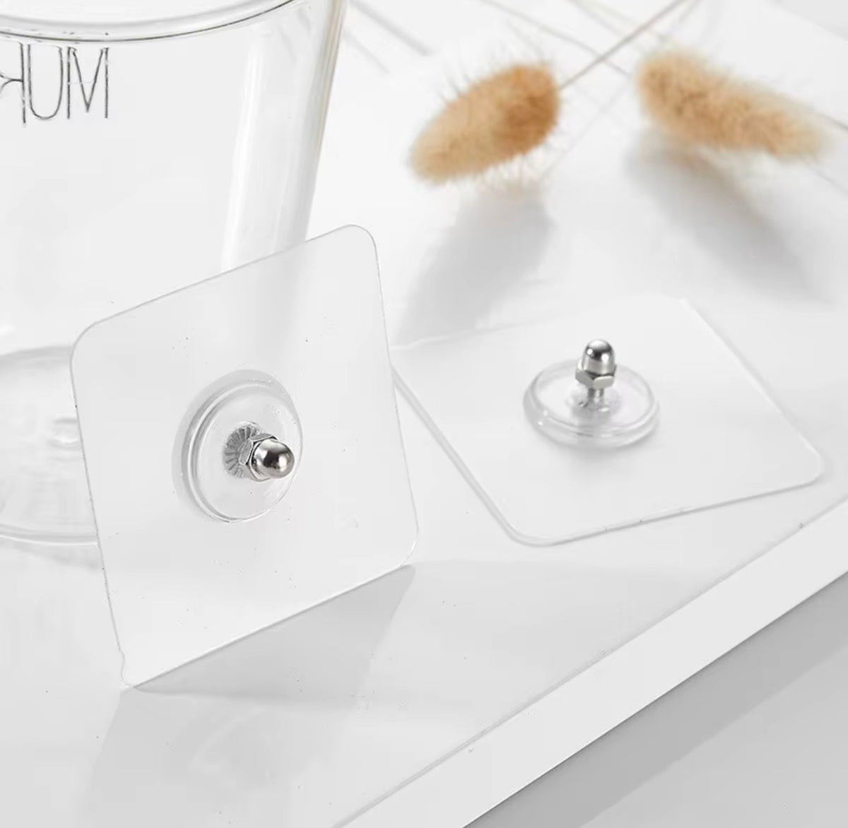 Reusable transparent adhesive screw hooks pair