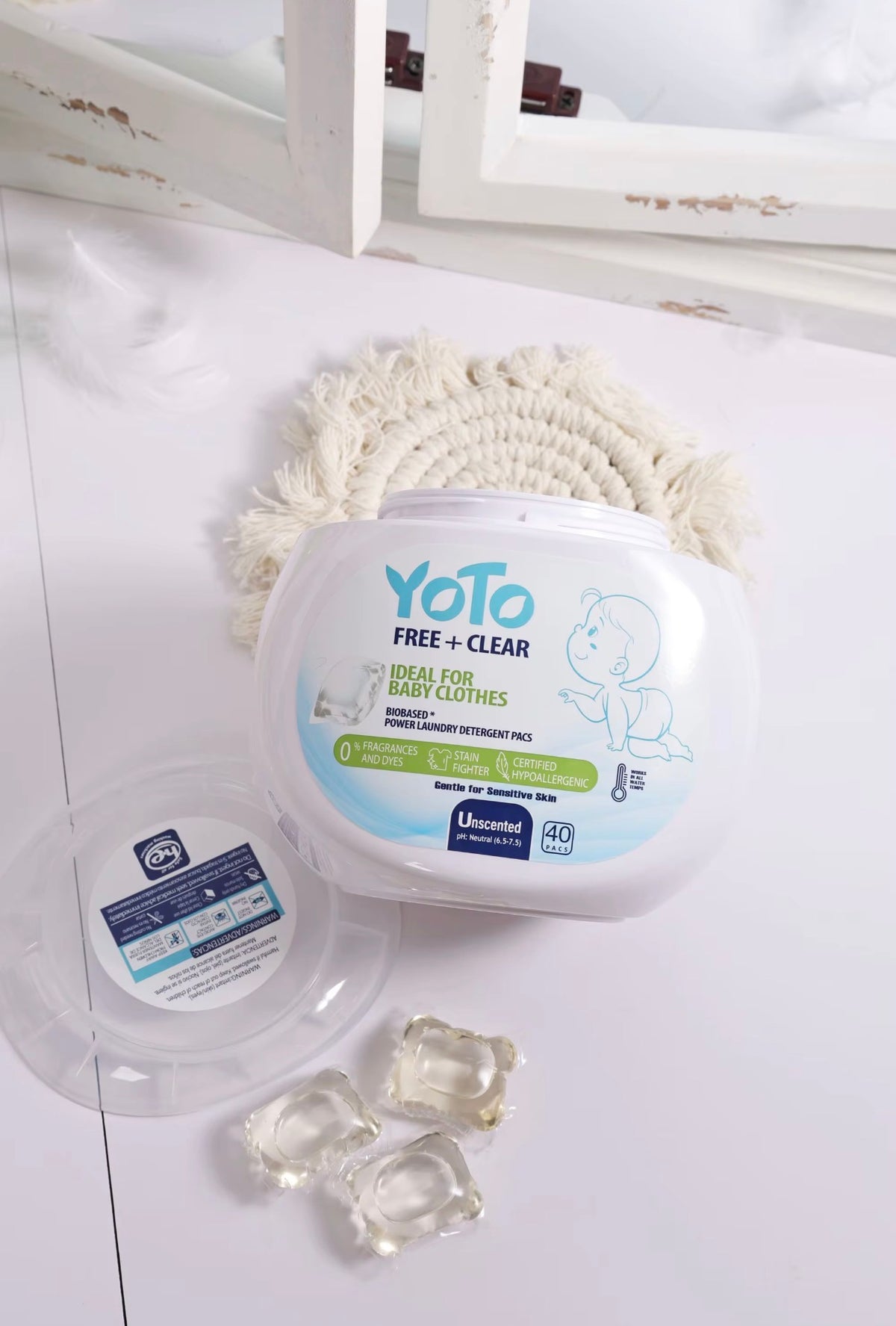 YOTO Free + Clear unscented baby laundry detergent pods 40 pack