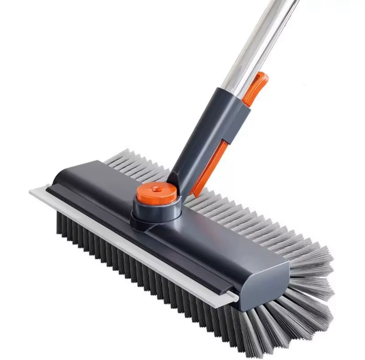 4-in-1 long handle floor scrub brush with hard bristles and squeegee