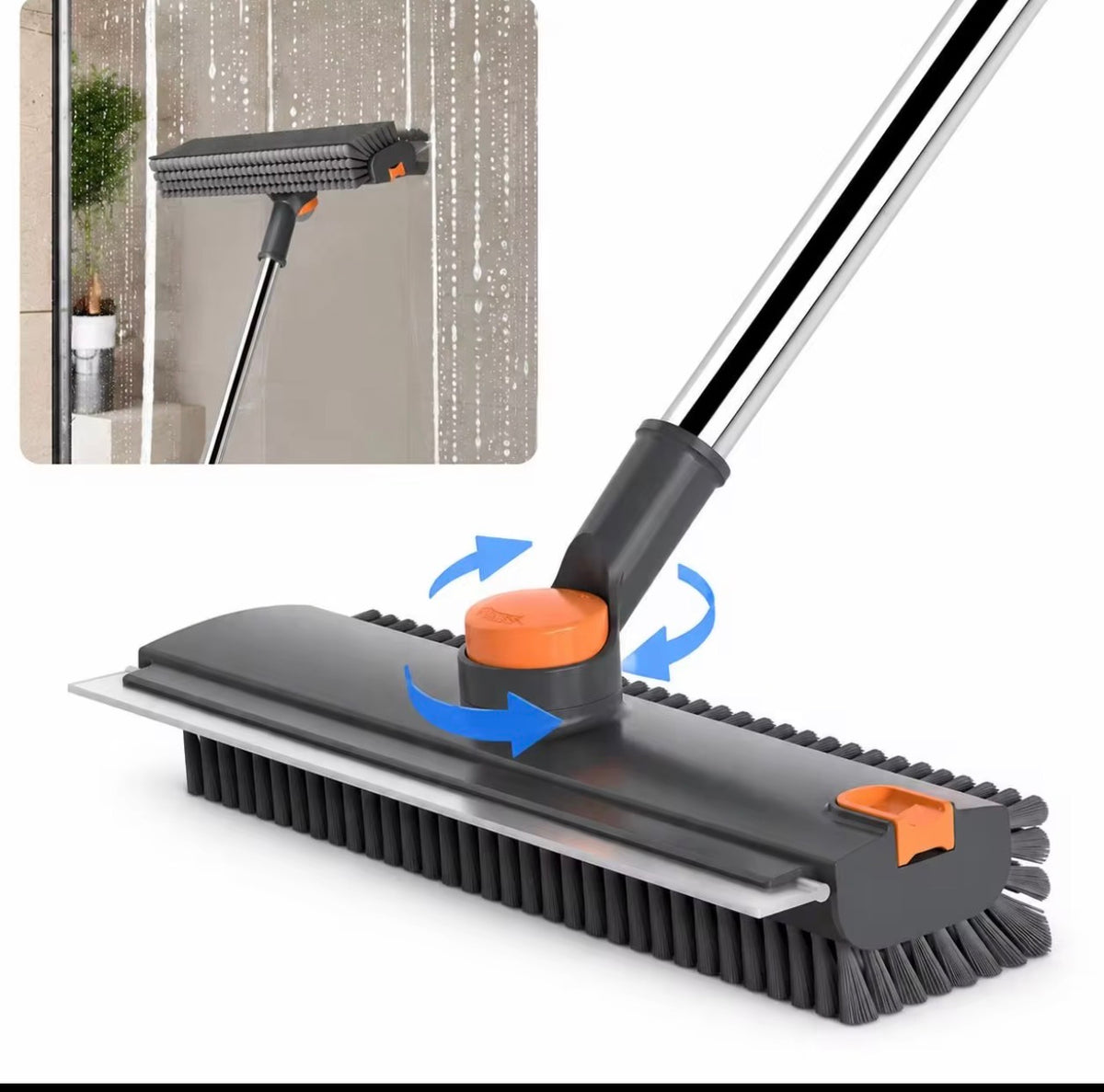 Rotatable floor scrubber brush for bathroom tiles and shower glass
