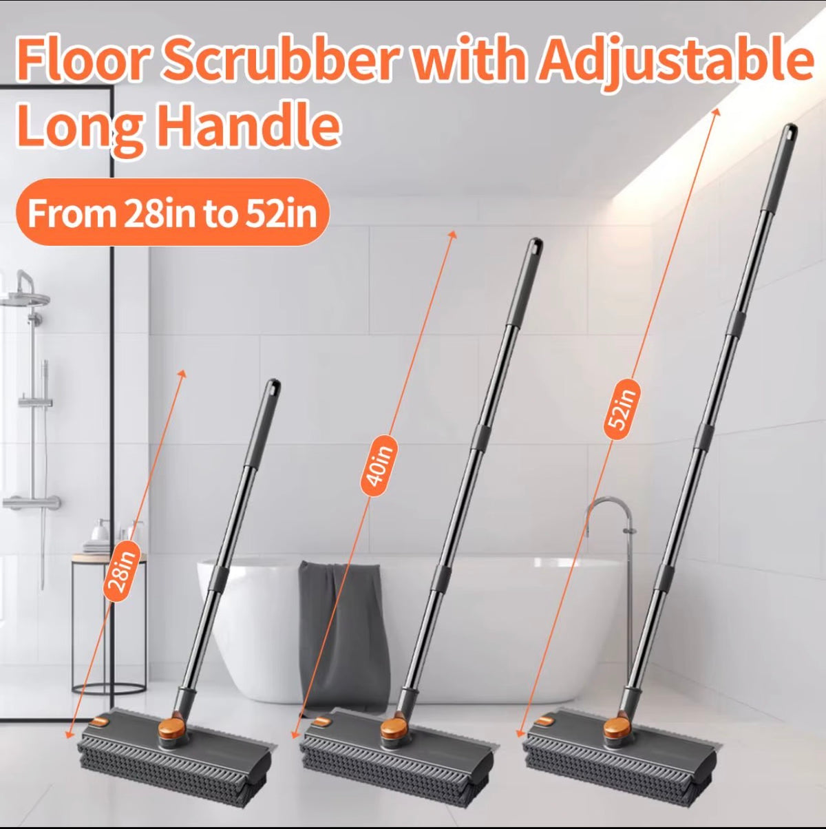 Adjustable long handle floor scrubber brush 28 to 52 inches