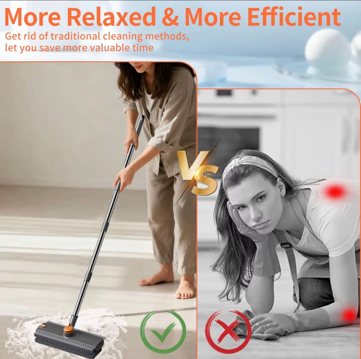 Long handle floor cleaning brush for easier scrubbing